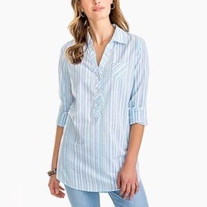 Southern Tide Marina Stripe Kasey Seersuscker V Neck Popover Top